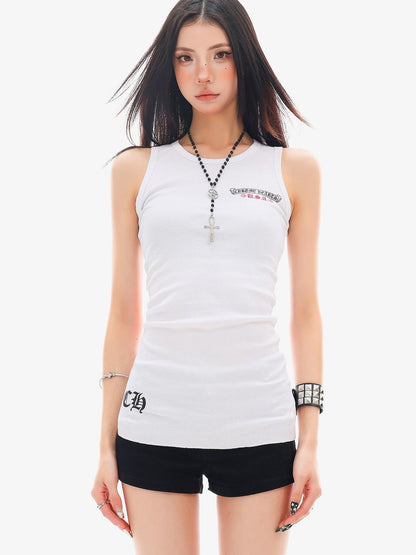 QIUQIU STUDIO Graffiti Letter And Red Lip Print Slim Crew Neck Women&