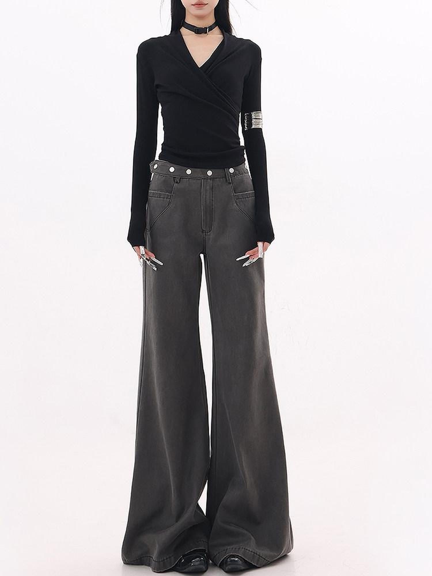 QIUQIU STUDIO Gray Extra Long Tall Natural Waist Relaxed Women&