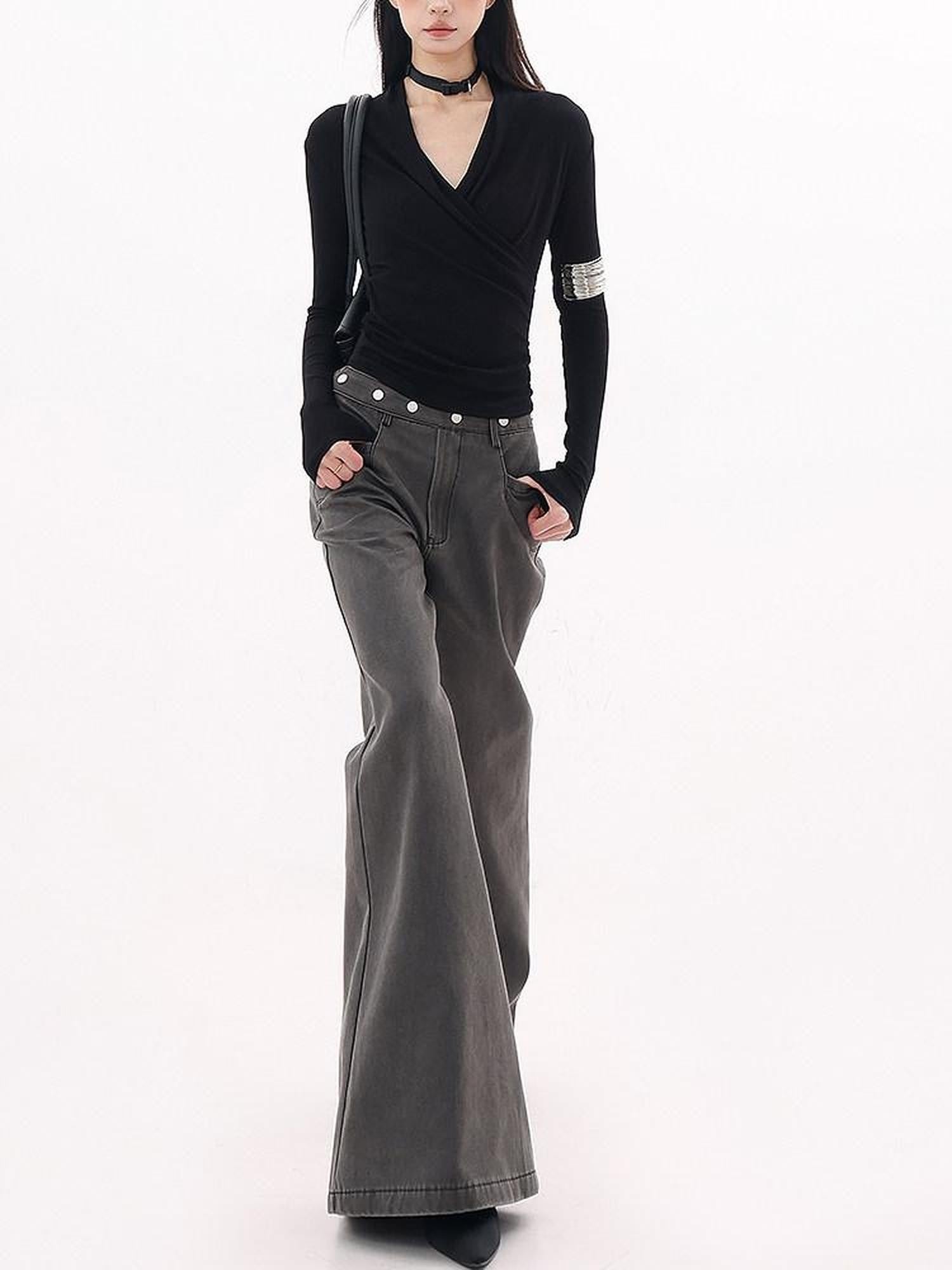 QIUQIU STUDIO Gray Extra Long Tall Natural Waist Relaxed Women&