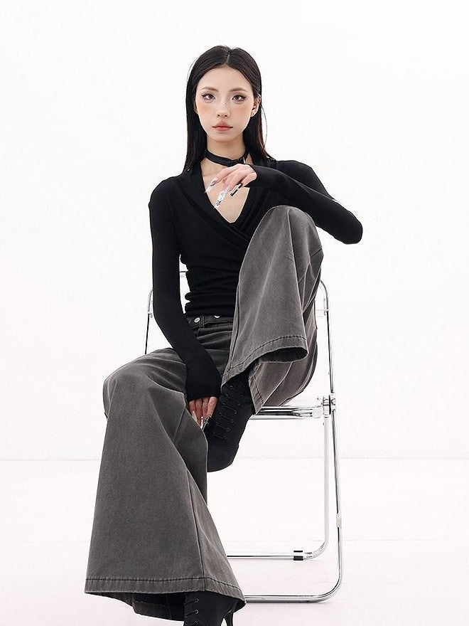 QIUQIU STUDIO Gray Extra Long Tall Natural Waist Relaxed Women&