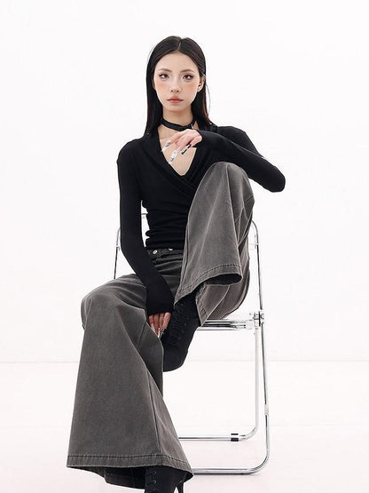 QIUQIU STUDIO Gray Extra Long Tall Natural Waist Relaxed Women&