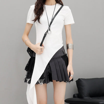 QIUQIU_STUDIO_Gray_Irregular_Pleated_Lace_High_Waist_A_Line_Women&