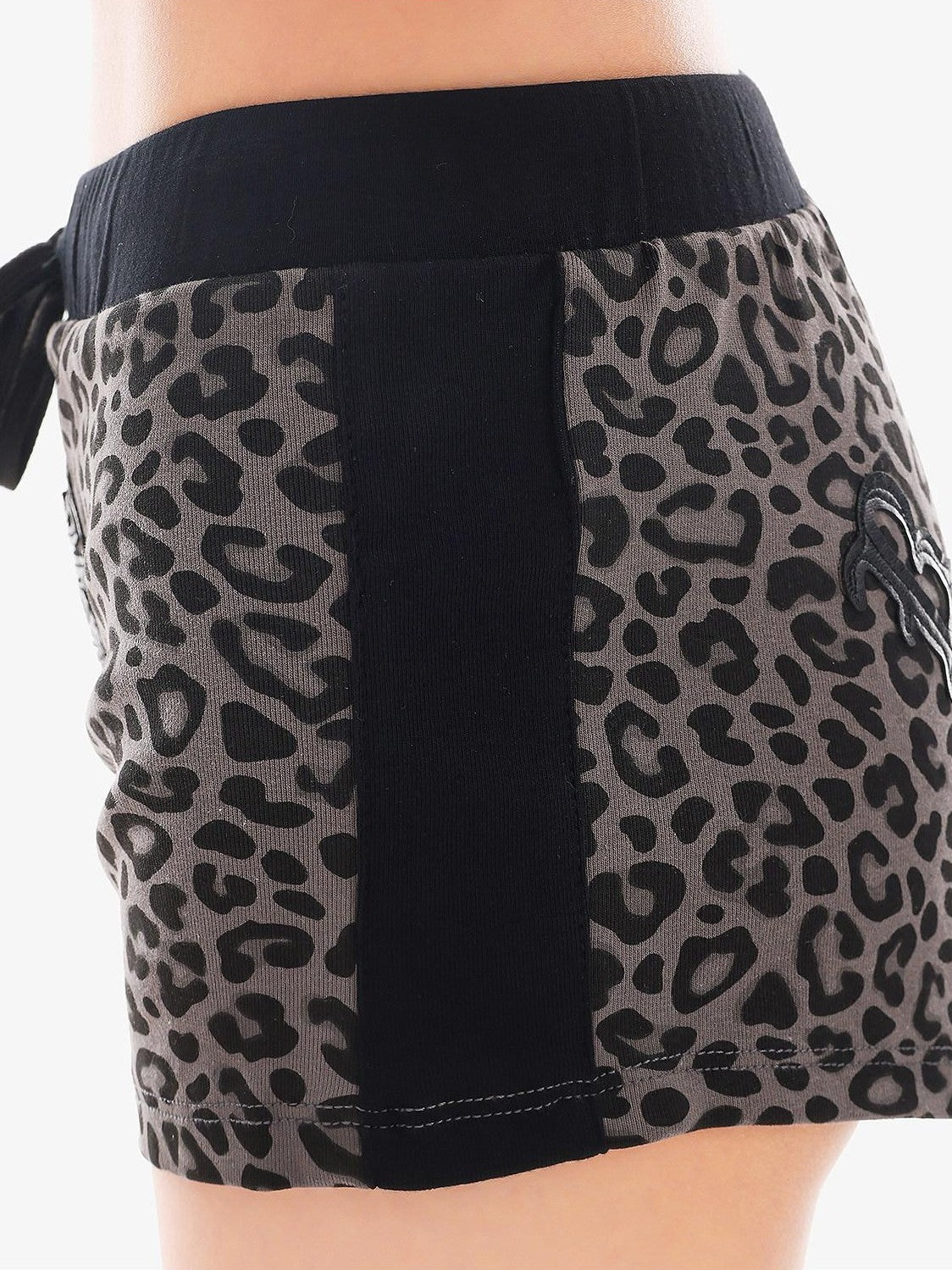 QIUQIU STUDIO Gray Leopard Print Tie Waist Elastic Hip Hugging Women&