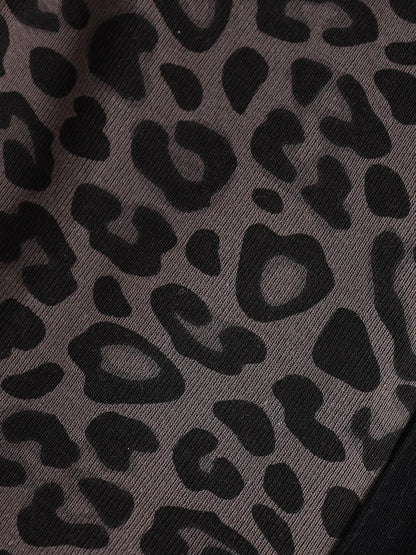 QIUQIU STUDIO Gray Leopard Print Tie Waist Elastic Hip Hugging Women&