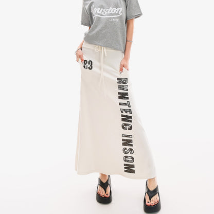 QIUQIU_STUDIO_Gray_Letter_Print_Drawstring_Mid_Waist_Women&