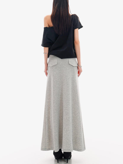 QIUQIU STUDIO Gray Letter Print Drawstring Mid Waist Women&