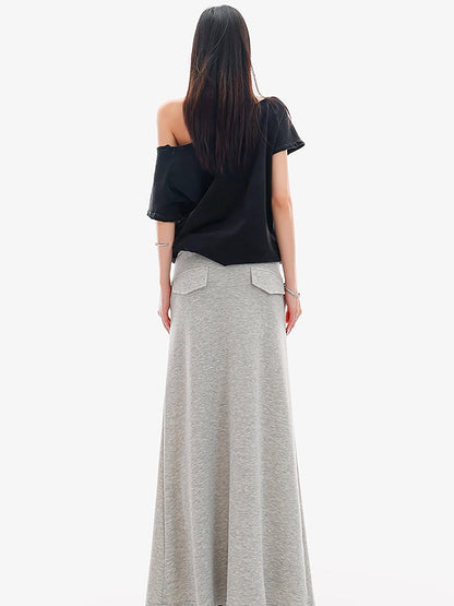 QIUQIU STUDIO Gray Letter Print Drawstring Mid Waist Women&