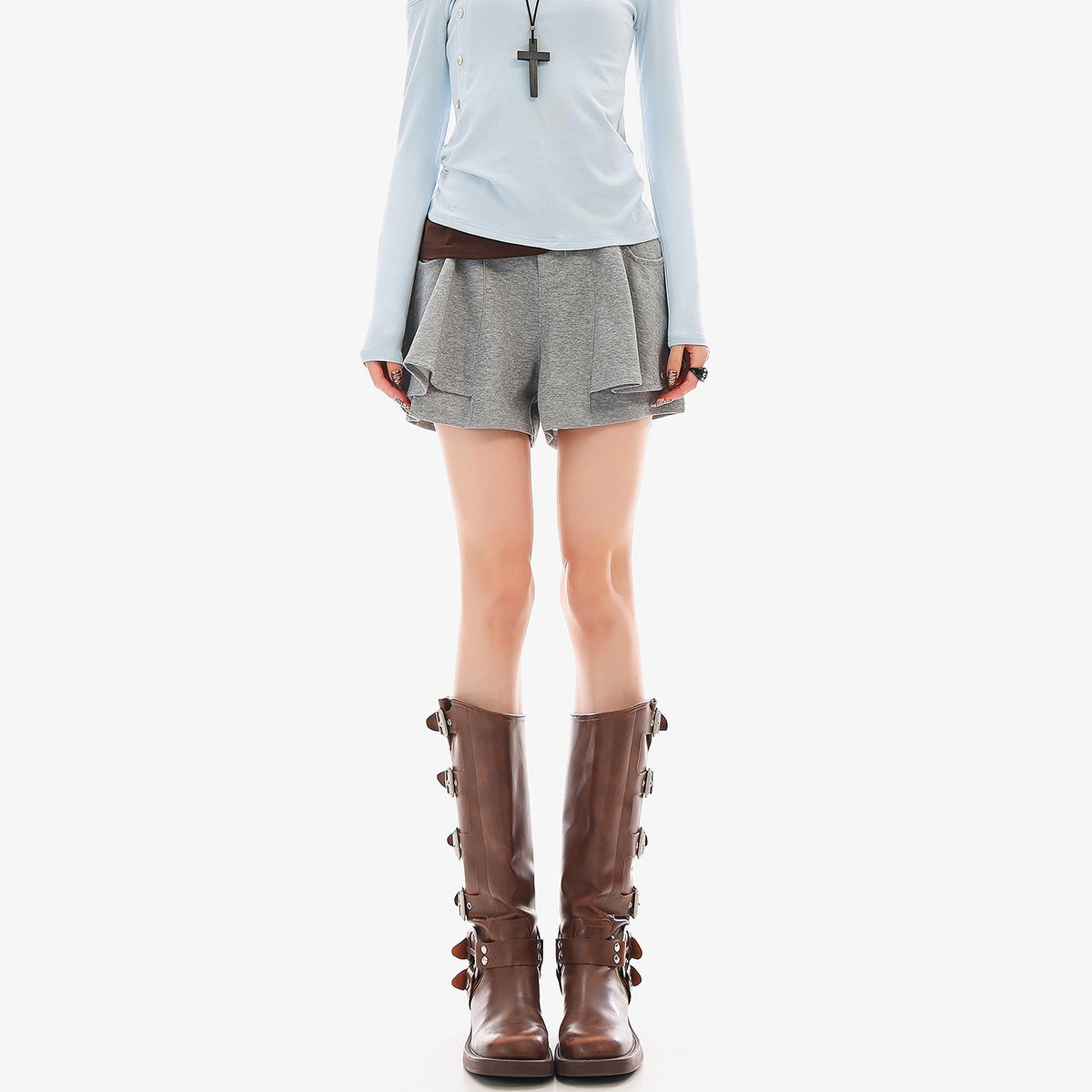 QIUQIU_STUDIO_Gray_Loose_Ruffle_Layered_A_Line_Women&