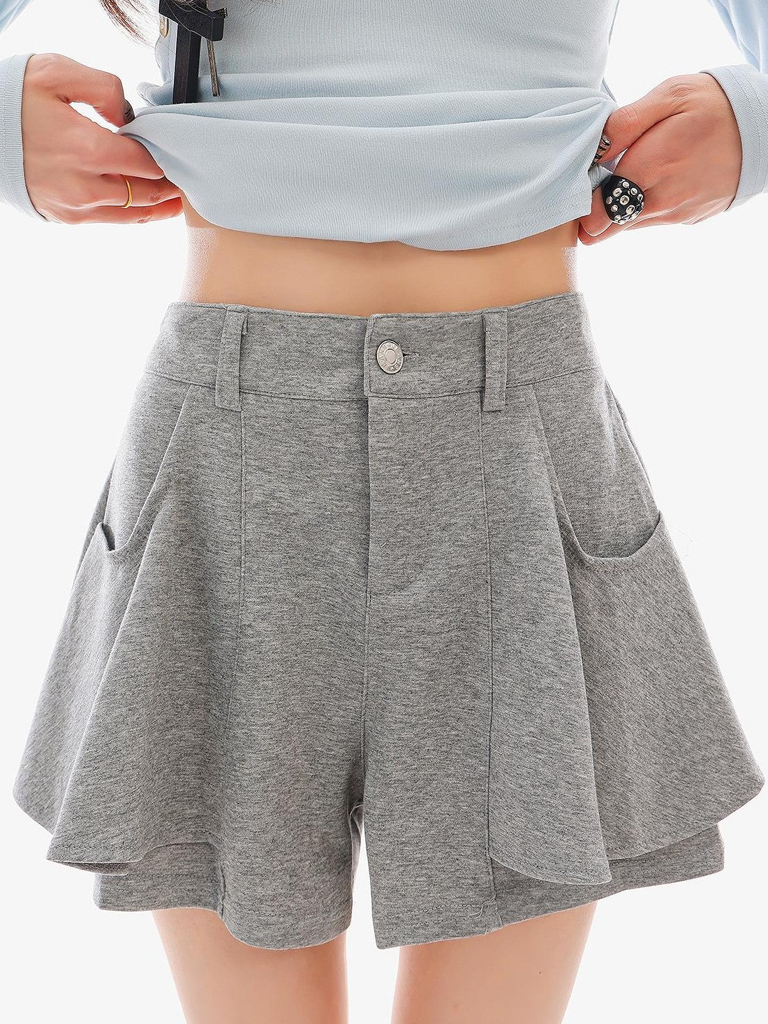 QIUQIU STUDIO Gray Loose Ruffle Layered A Line Women&