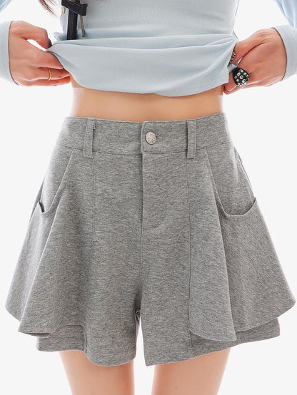 QIUQIU STUDIO Gray Loose Ruffle Layered A Line Women&