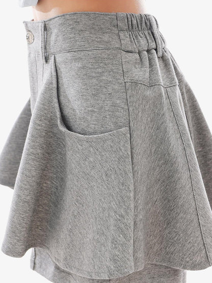 QIUQIU STUDIO Gray Loose Ruffle Layered A Line Women&