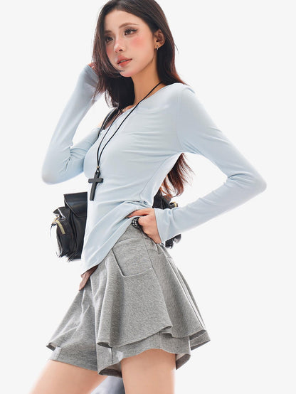 QIUQIU STUDIO Gray Loose Ruffle Layered A Line Women&