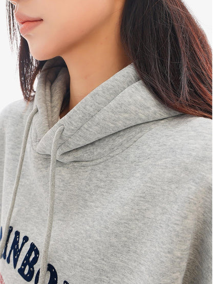 QIUQIU STUDIO Gray Print Loose Fit Fleece Lined American Style Women&