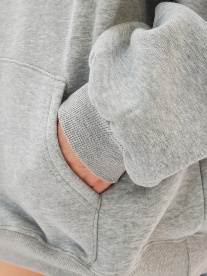QIUQIU STUDIO Gray Print Loose Fit Fleece Lined American Style Women&