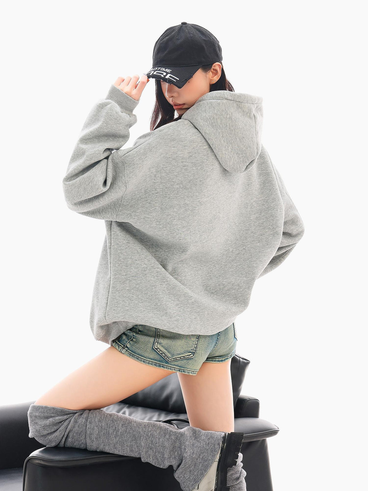 QIUQIU STUDIO Gray Print Loose Fit Fleece Lined American Style Women&