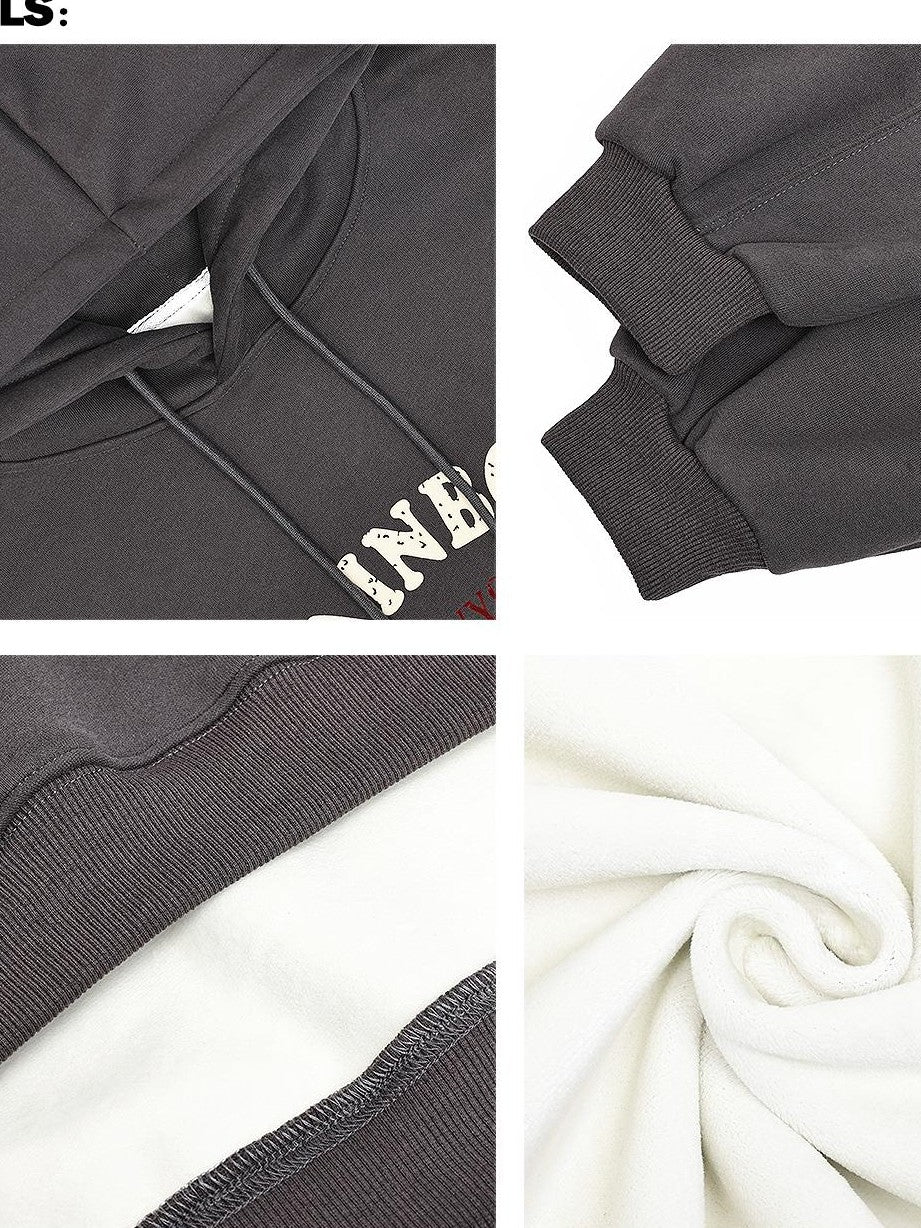 QIUQIU STUDIO Gray Print Loose Fit Fleece Lined American Style Women&