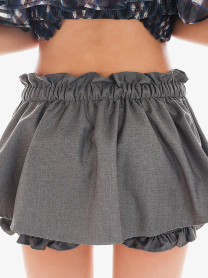 QIUQIU STUDIO Gray Ruched Solid Drawstring Bubble Hem Women&