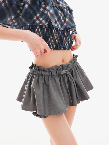 QIUQIU STUDIO Gray Ruched Solid Drawstring Bubble Hem Women&