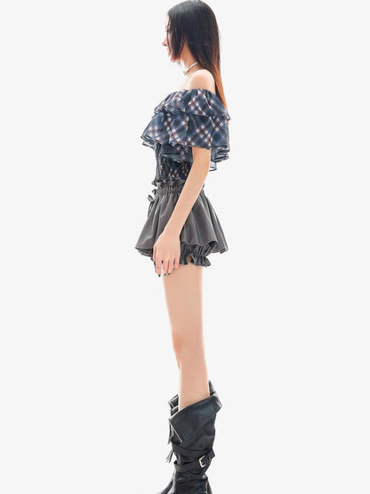 QIUQIU STUDIO Gray Ruched Solid Drawstring Bubble Hem Women&