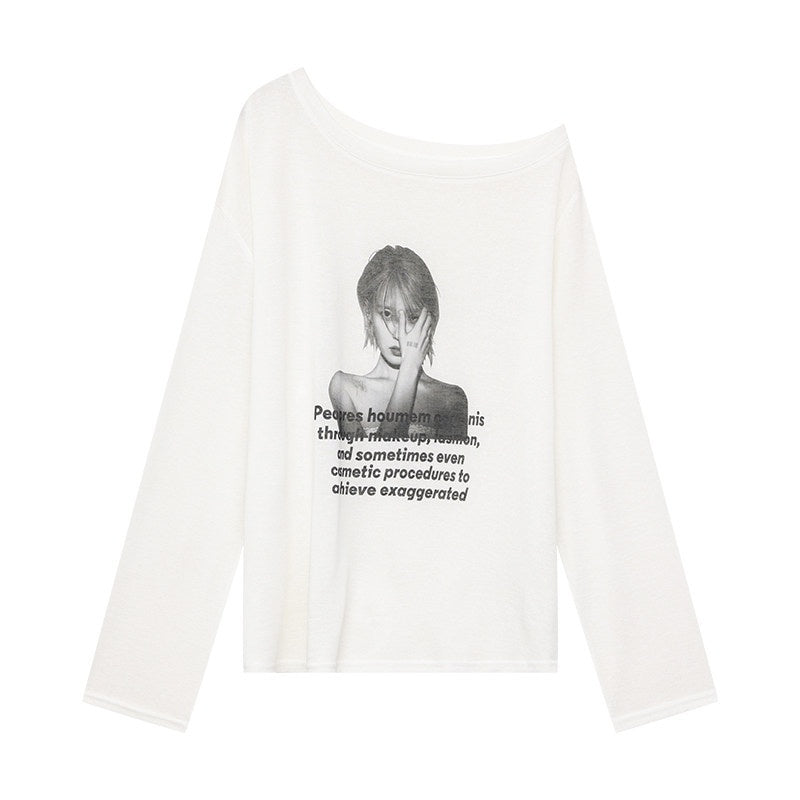 QIUQIU_STUDIO_Grey_Portrait_Print_Asymmetric_Collar_Women&
