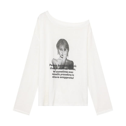 QIUQIU_STUDIO_Grey_Portrait_Print_Asymmetric_Collar_Women&