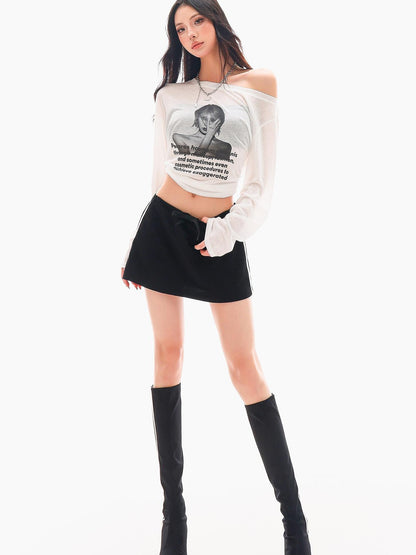 QIUQIU STUDIO Grey Portrait Print Asymmetric Collar Women&
