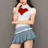 QIUQIU_STUDIO_Heart_Print_Plush_Patchwork_Half_Mock_Neck_Fitted_Short_Sleeve_Women&