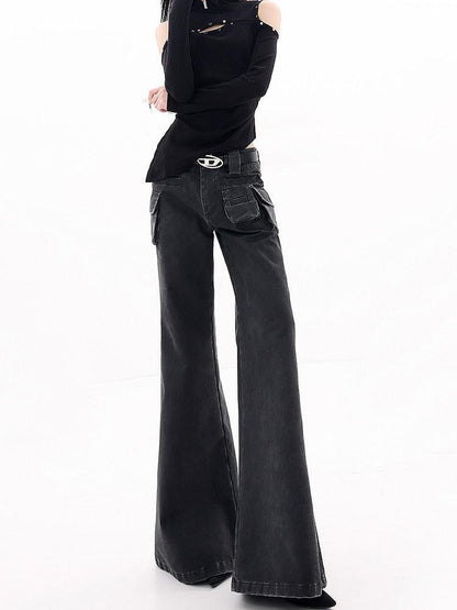 QIUQIU STUDIO High Rise Extra Long Workwear Cargo Pockets Women&