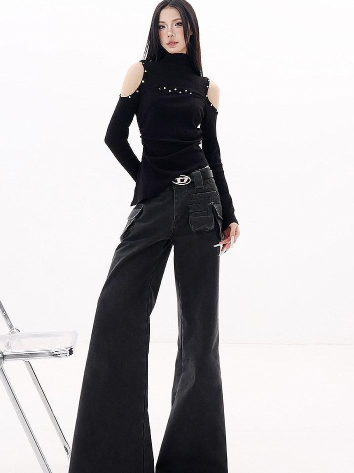 QIUQIU STUDIO High Rise Extra Long Workwear Cargo Pockets Women&