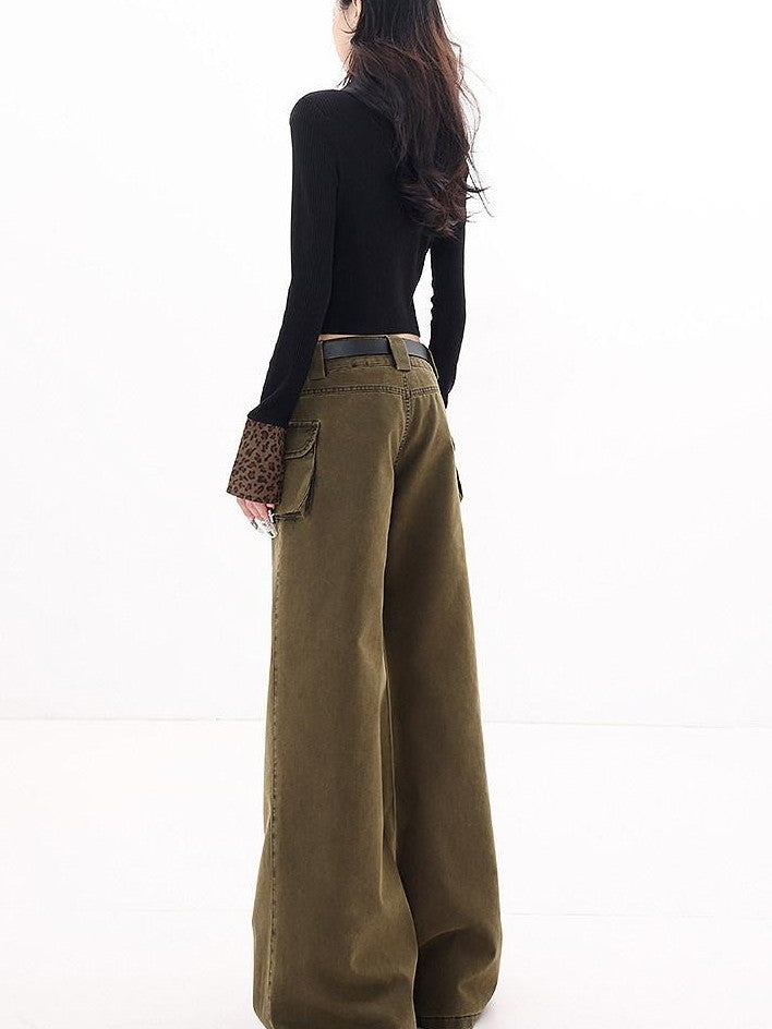 QIUQIU STUDIO High Rise Extra Long Workwear Cargo Pockets Women&
