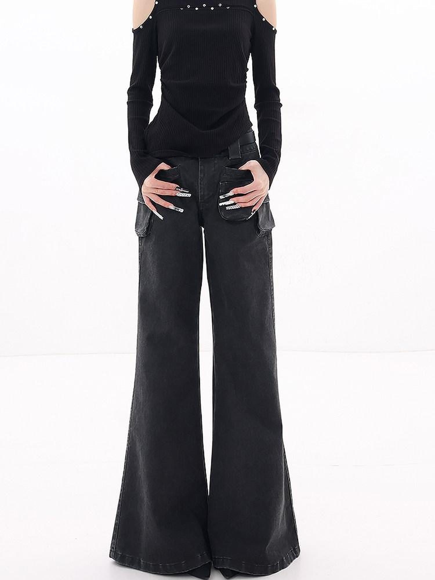 QIUQIU STUDIO High Rise Extra Long Workwear Cargo Pockets Women&