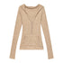 QIUQIU_STUDIO_Hooded_Half_Button_V-neck_Slim_Fit_Women&