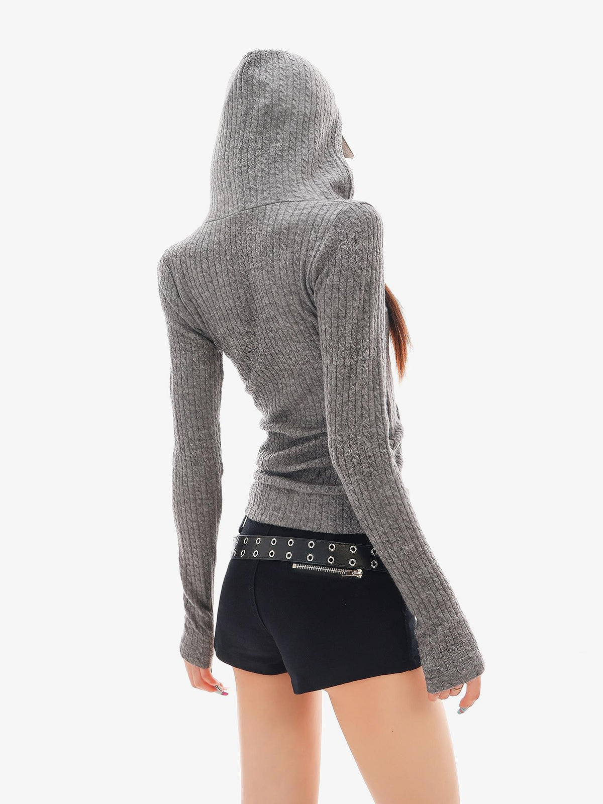 QIUQIU STUDIO Hooded Half Button V-neck Slim Fit Women&
