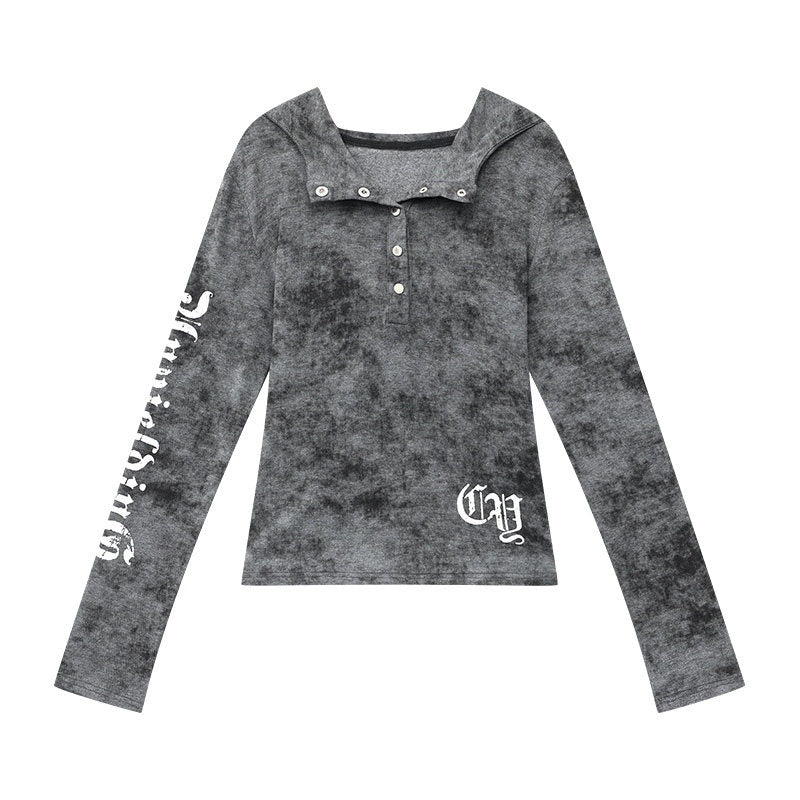 QIUQIU_STUDIO_Hooded_Letter_Print_Slim_Fit_Cinched_Waist_Women&