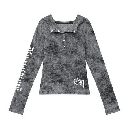 QIUQIU_STUDIO_Hooded_Letter_Print_Slim_Fit_Cinched_Waist_Women&