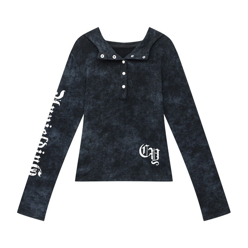 QIUQIU_STUDIO_Hooded_Letter_Print_Slim_Fit_Cinched_Waist_Women&