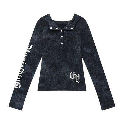 QIUQIU_STUDIO_Hooded_Letter_Print_Slim_Fit_Cinched_Waist_Women&