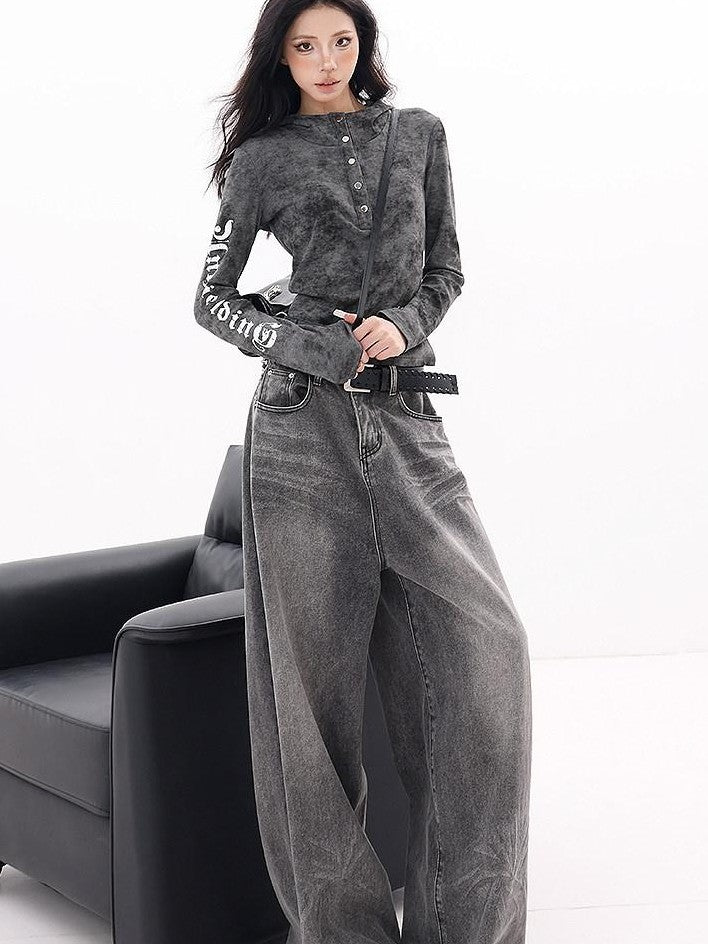 QIUQIU STUDIO Hooded Letter Print Slim Fit Cinched Waist Women&
