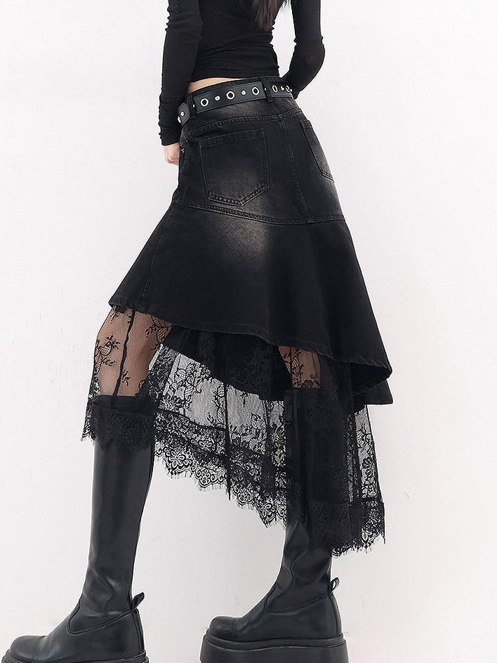 QIUQIU STUDIO Irregular Lace Splice A Line Women&