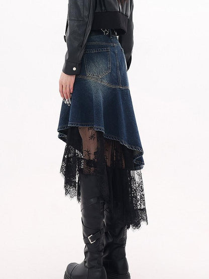 QIUQIU STUDIO Irregular Lace Splice A Line Women&
