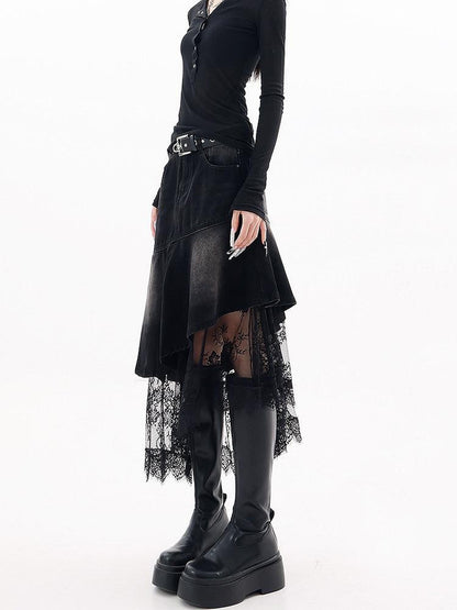 QIUQIU STUDIO Irregular Lace Splice A Line Women&