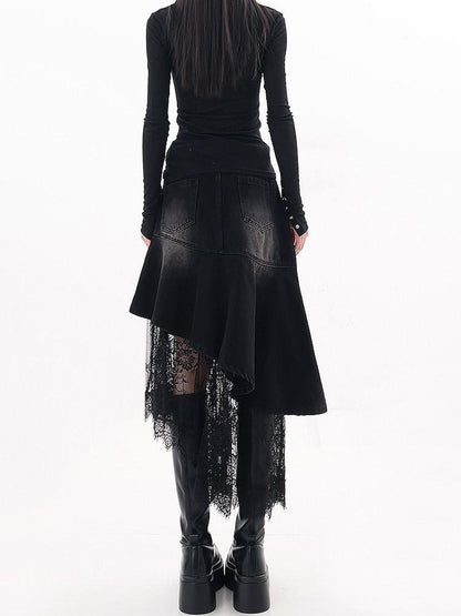 QIUQIU STUDIO Irregular Lace Splice A Line Women&