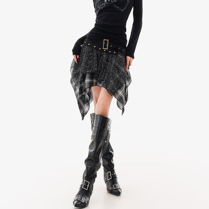 QIUQIU_STUDIO_Irregular_Plaid_Color_Block_Patchwork_A_Line_Women&