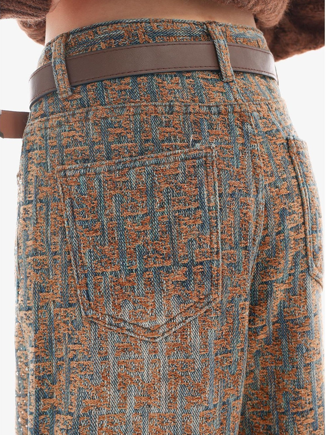 QIUQIU STUDIO Jacquard Rhinestone Natural Waist Women&