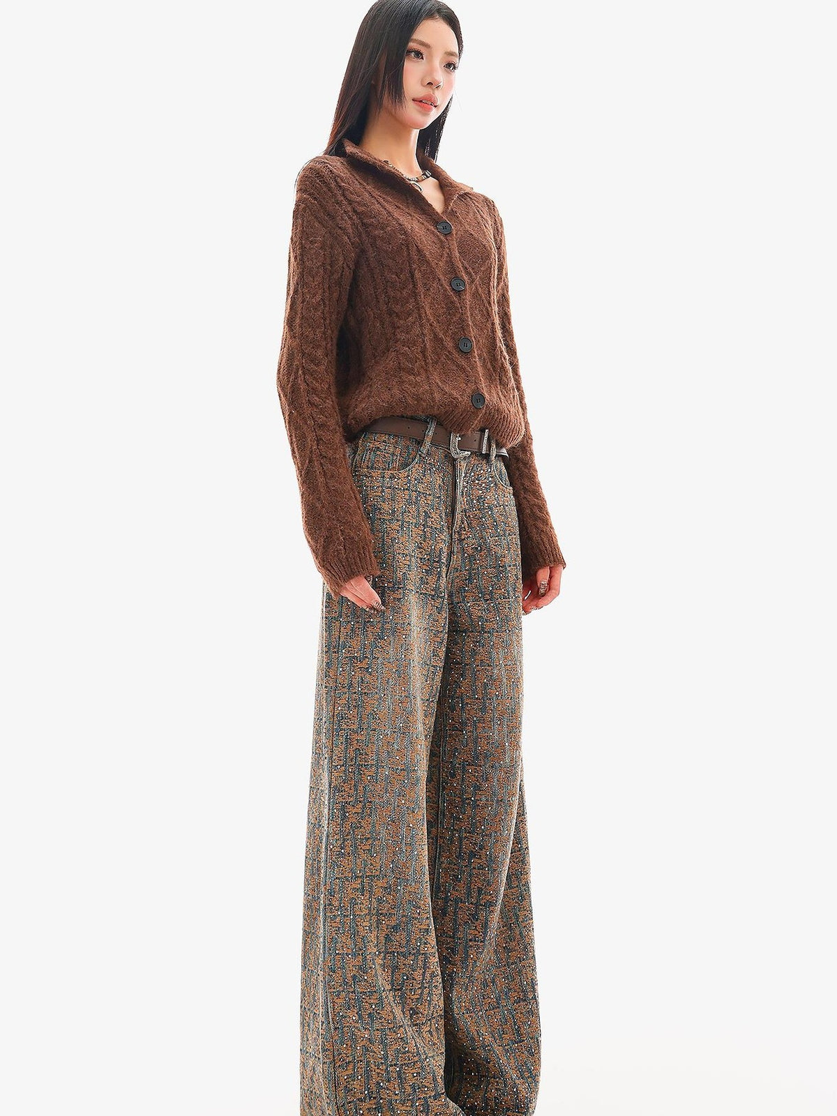 QIUQIU STUDIO Jacquard Rhinestone Natural Waist Women&
