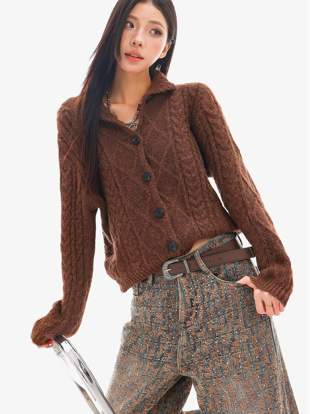 QIUQIU STUDIO Jacquard Rhinestone Natural Waist Women&