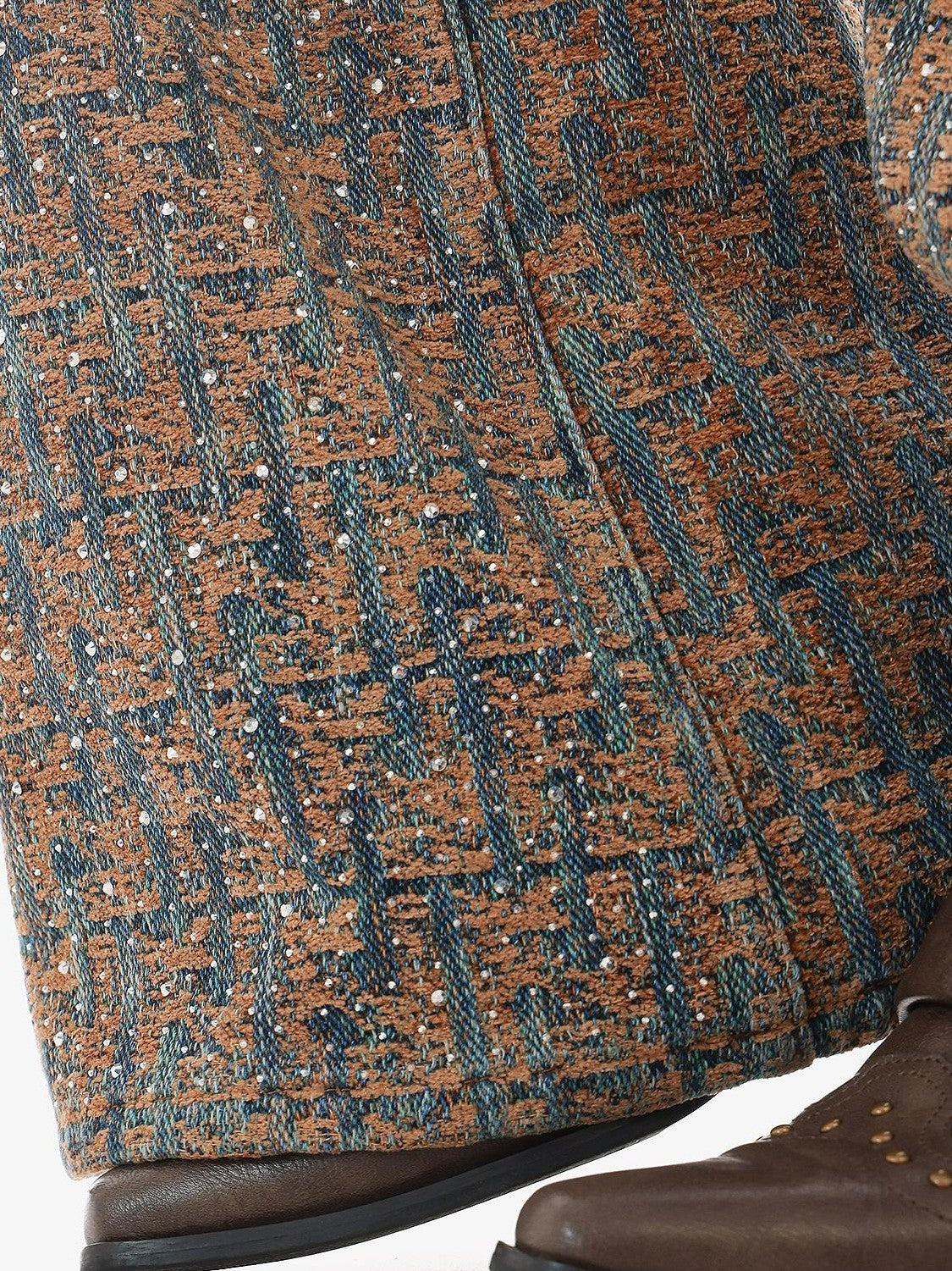 QIUQIU STUDIO Jacquard Rhinestone Natural Waist Women&