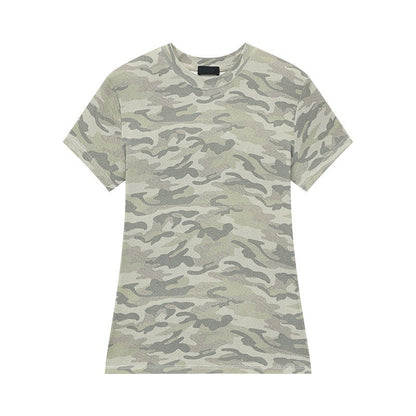 QIUQIU_STUDIO_Khaki_Green_Camouflage_Print_Round_Neck_Cropped_Women&