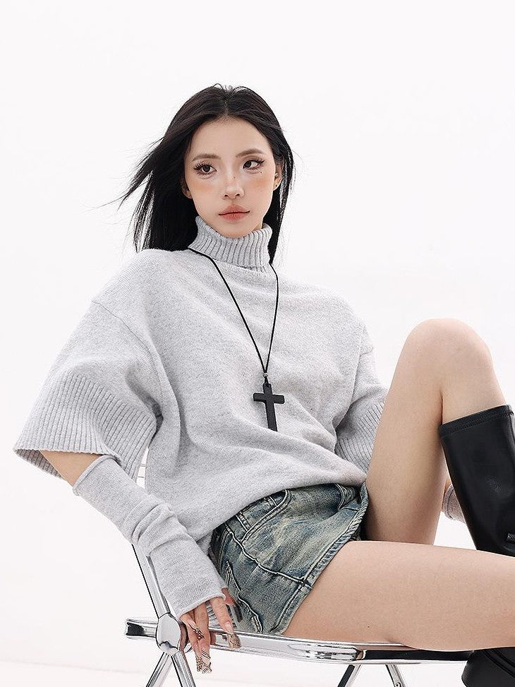 QIUQIU STUDIO Knit Turtleneck Long Sleeve Loose Fit Solid Three Piece Women&