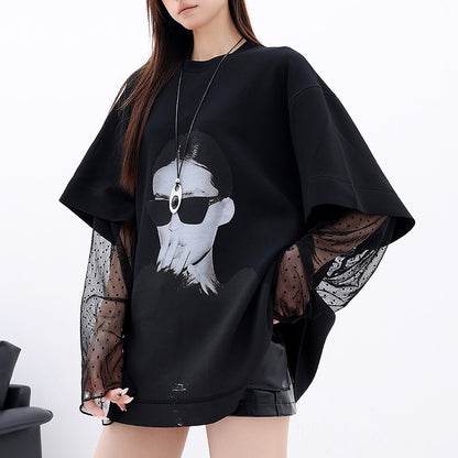 QIUQIU_STUDIO_Lace_Patchwork_Printed_Round_Neck_Long_Sleeve_Women&